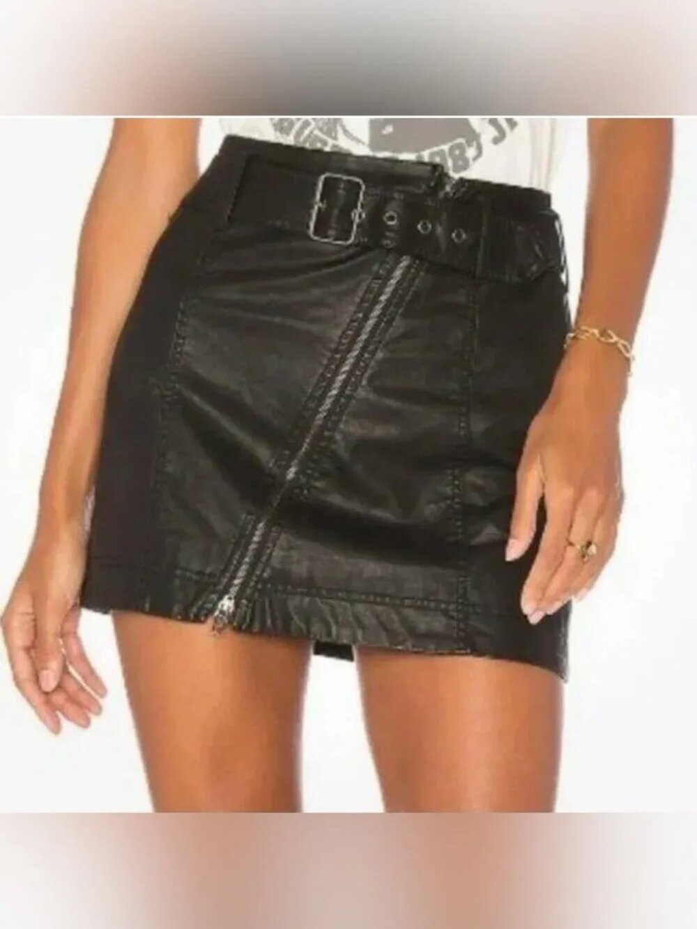 Free People Vegan Leather Biker Mini Skirt, Size 4
